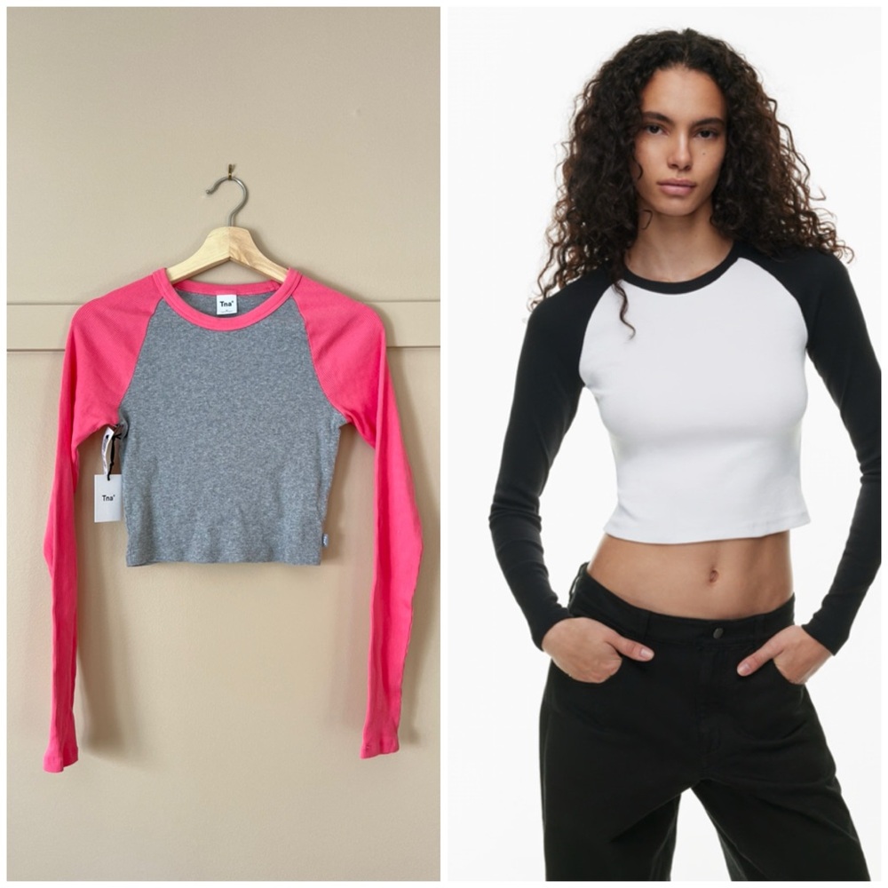 TNA Long Sleeve Crop Tops - Pink Gray and Black White